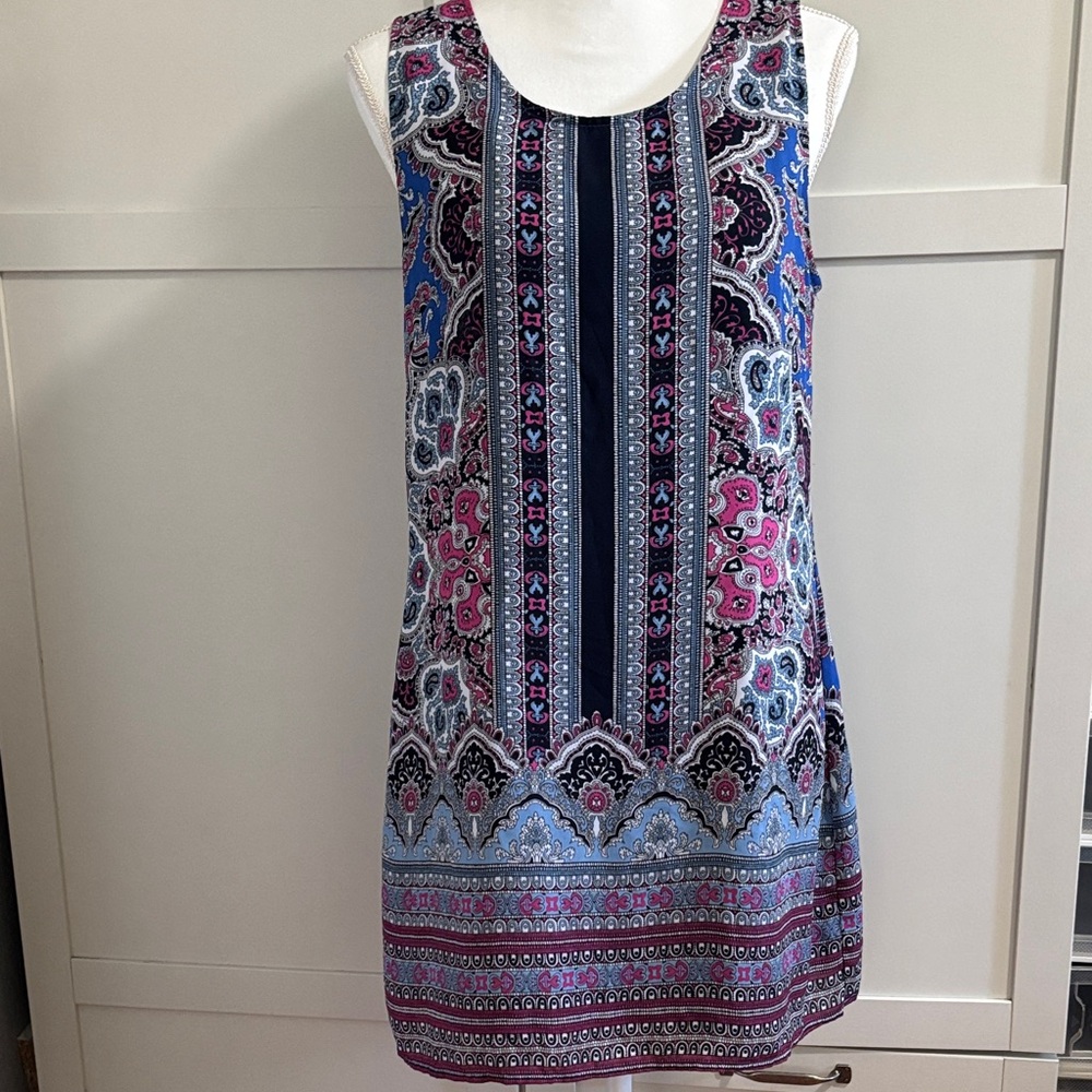 Artisan Ny Blue and Pink Patterned Mini Dress